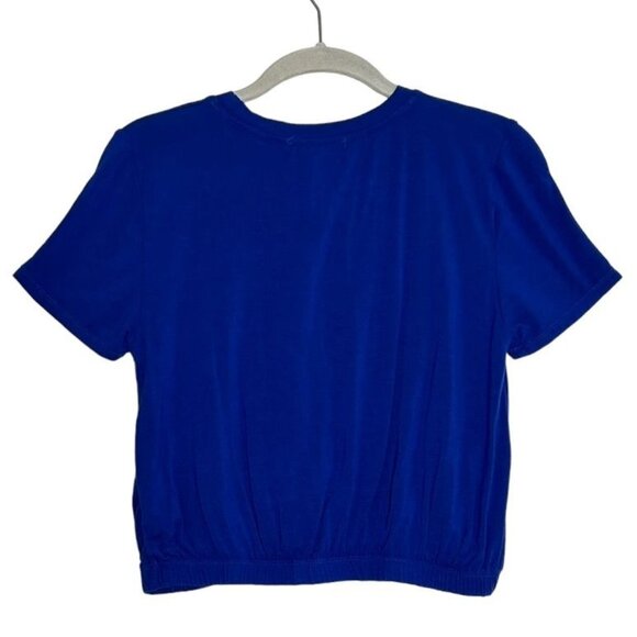 Mandee Women's Short Sleeve Elastic Waist Cropped Top in Blue - Size M - Picture 2 of 5